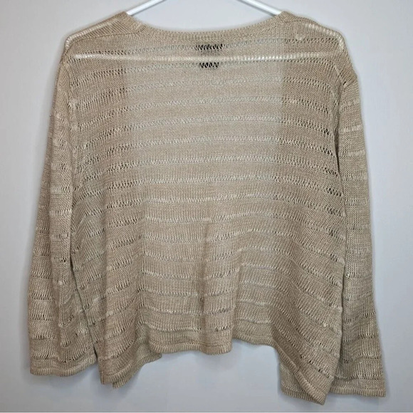 Lord & Taylor 100% Linen Beige Open Front Knit Cardigan Women Large - Picture 3 of 10